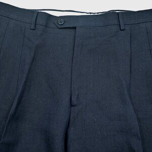 PRISTINE Salvatore Ferragamo 100% Linen Dark Blue Dress Pants Trousers 38W 38X33